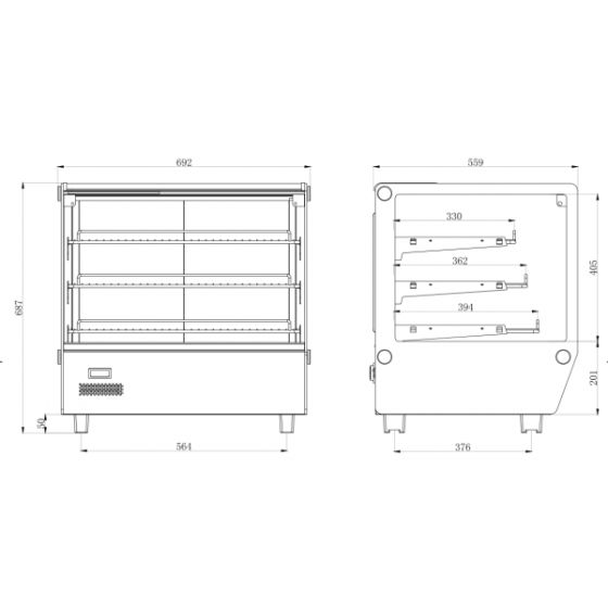 Vitrine chauffante à poser 120 Litres vitre droite Vitrines