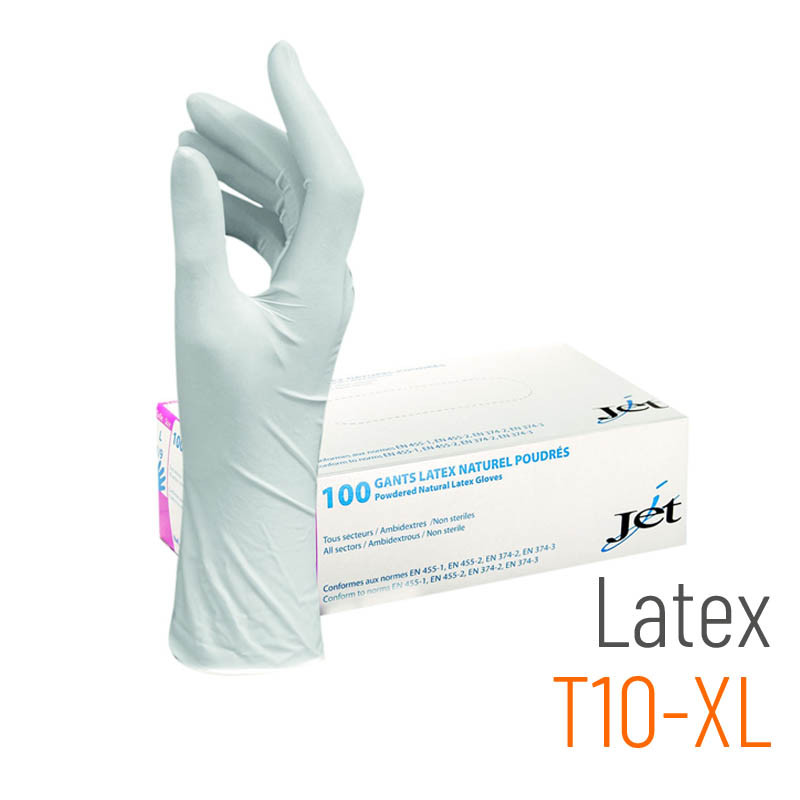Boîte de 100 gants jetables latex non poudré T9/10 - GAN127003